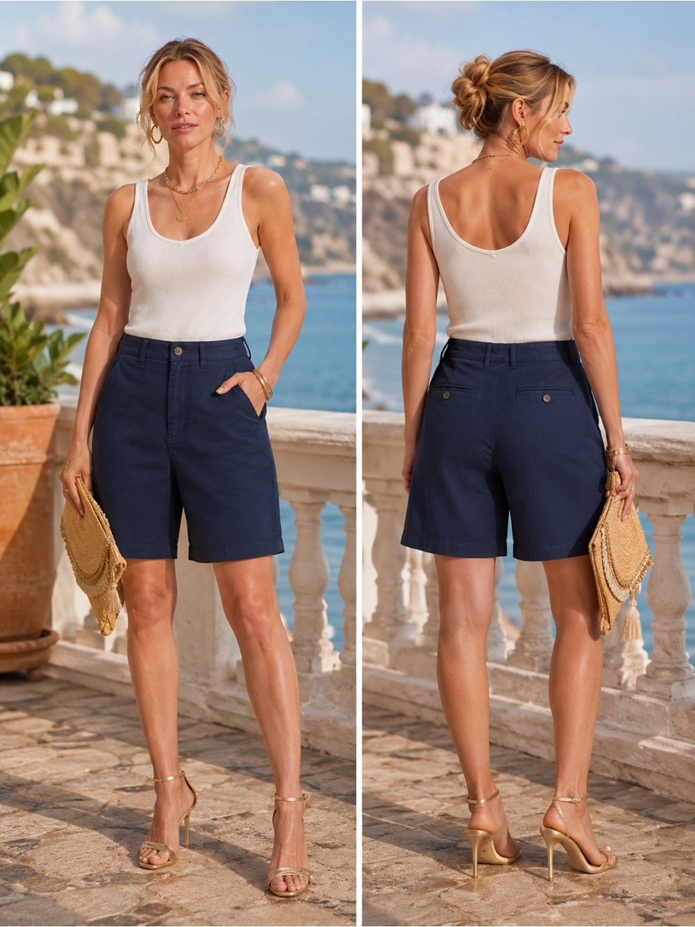 Free People Riverside Bermuda Shorts Navy Blue NWOT